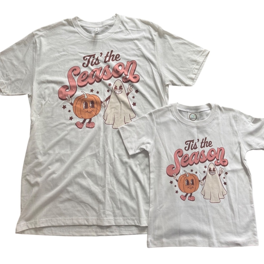 Mom and Me matching Fall Halloween Pumpkin Graphic Shirts 5T and women's large‎